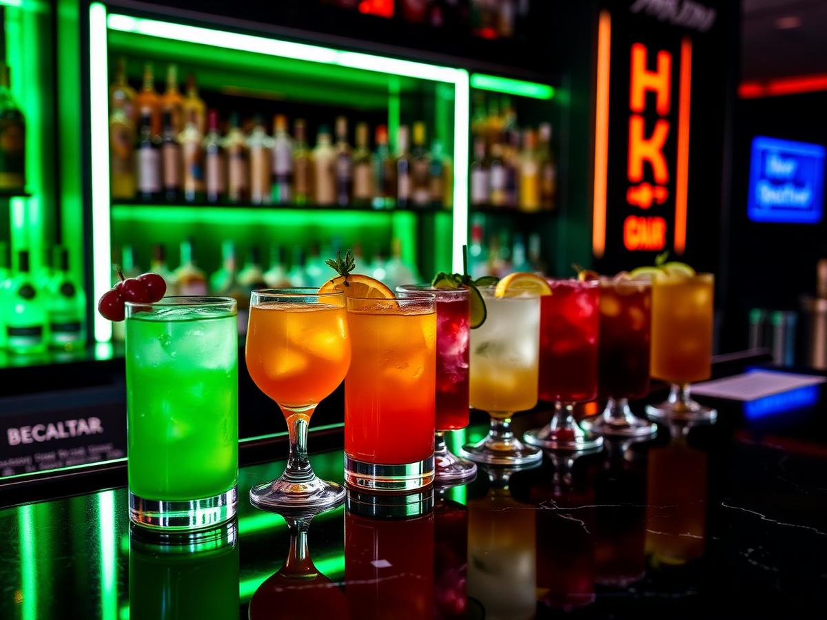 Row of colourful cocktails